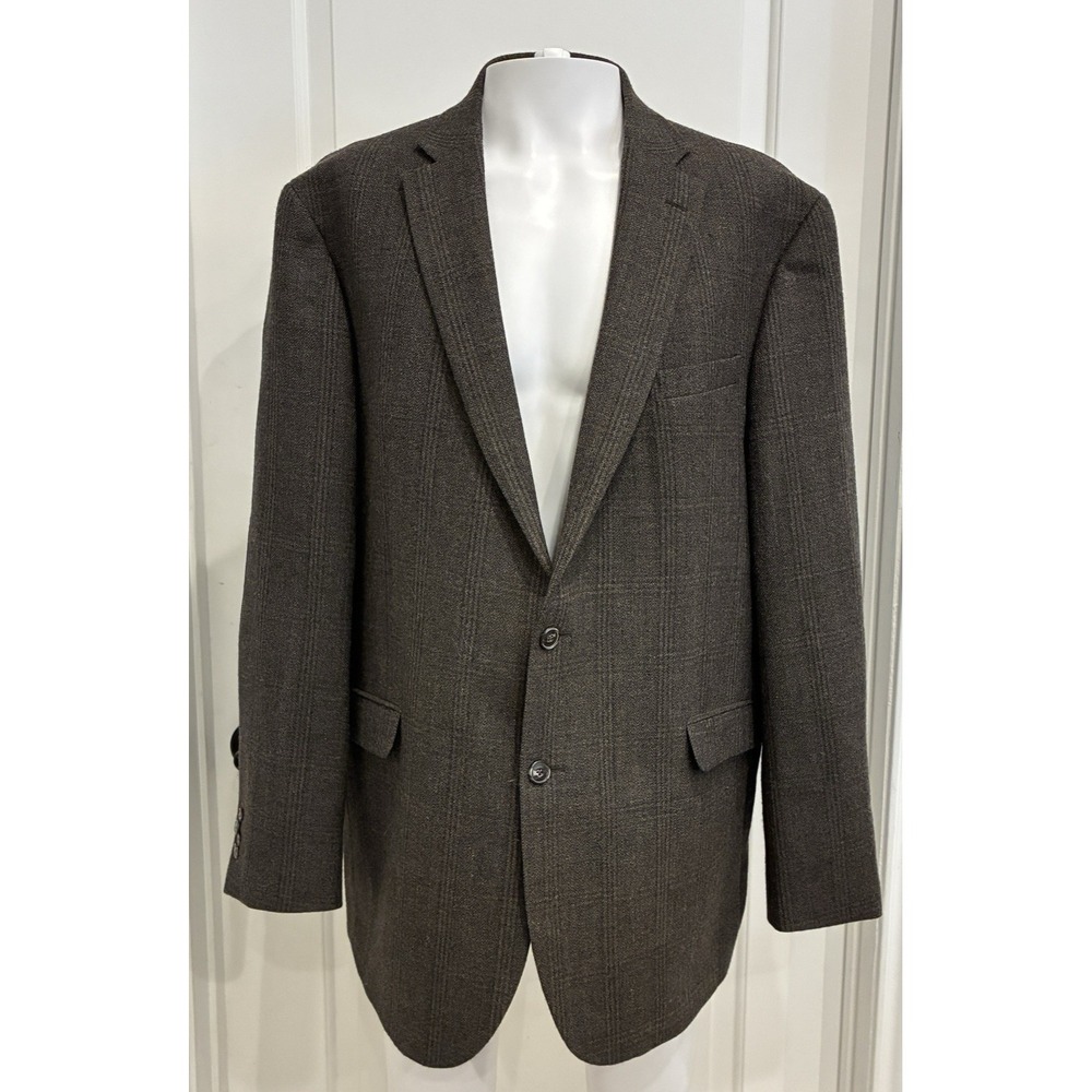 Jos A Bank 1905 Sport Coat Blazer Mens 46L Brown Plaid Wool Elbow Patches Tweed